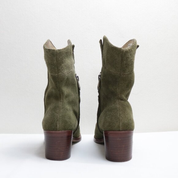 Adrienne Vittadini Fonzie Olive Western Suede Heeled Booties Size 8.5 - Picture 6 of 15